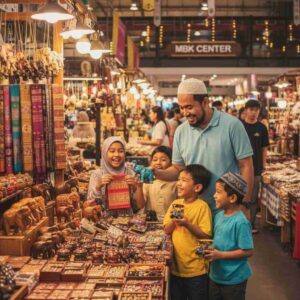 A Muslim family shopping for souvenirs at MBK Center on the last day of their 5-day Muslim-friendly itinerary in Bangkok.
