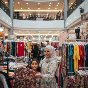 A Muslim mother and daughter enjoying shopping at The Platinum Fashion Mall, a key part of a 5-day Muslim-friendly itinerary in Bangkok.